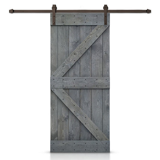 CALHOME 20-in x 84-in Gray Knotty pine Wood Solid core Single Barn Door (Hardware Included)