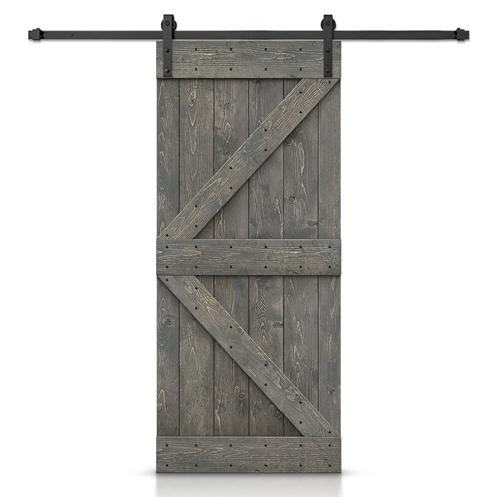 CALHOME 46-in x 84-in Weather Gray Knotty pine Wood Solid core Single Barn Door (Hardware Included)