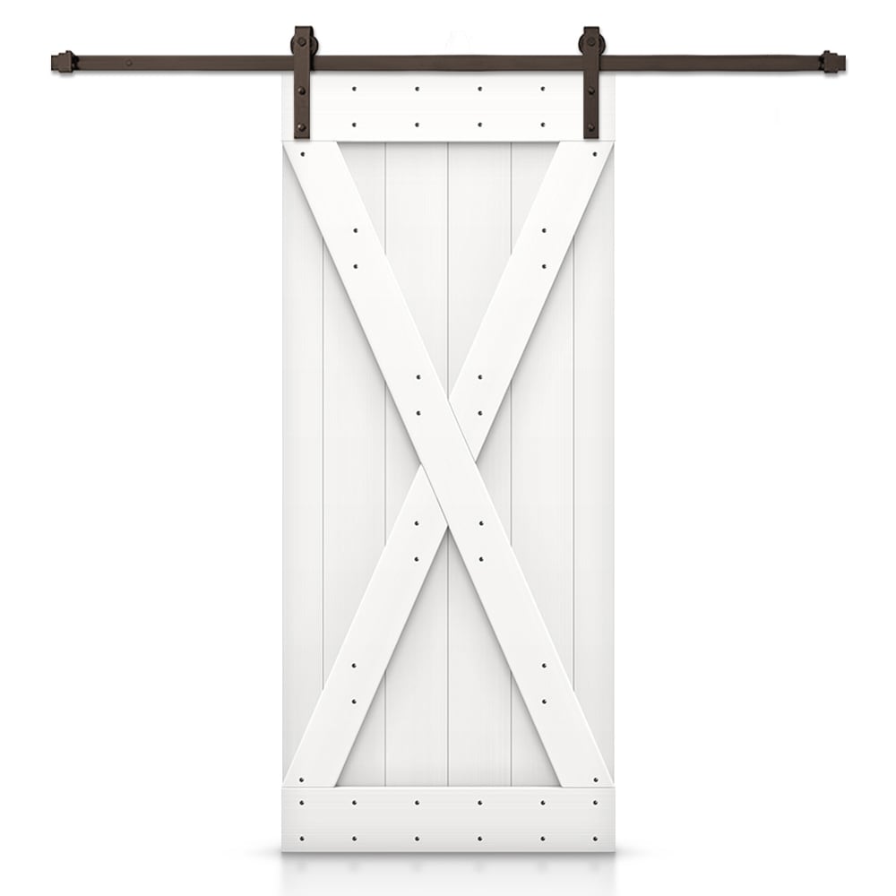 CALHOME 34-in x 84-in White Knotty pine Wood Solid core Single Barn Door (Hardware Included)