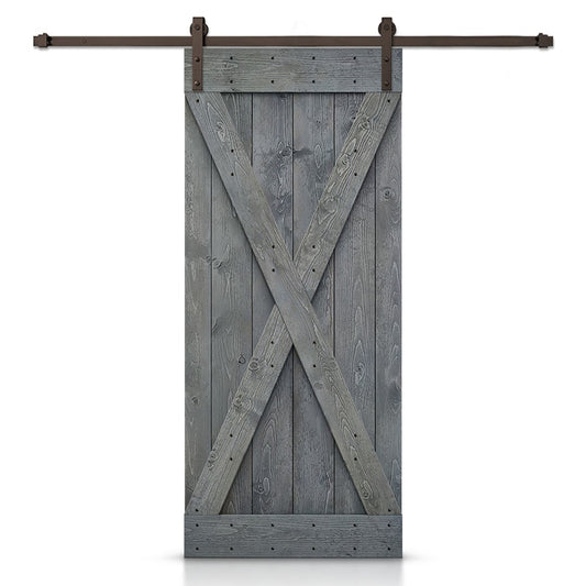 CALHOME 48-in x 84-in Gray Knotty pine Wood Solid core Single Barn Door (Hardware Included)
