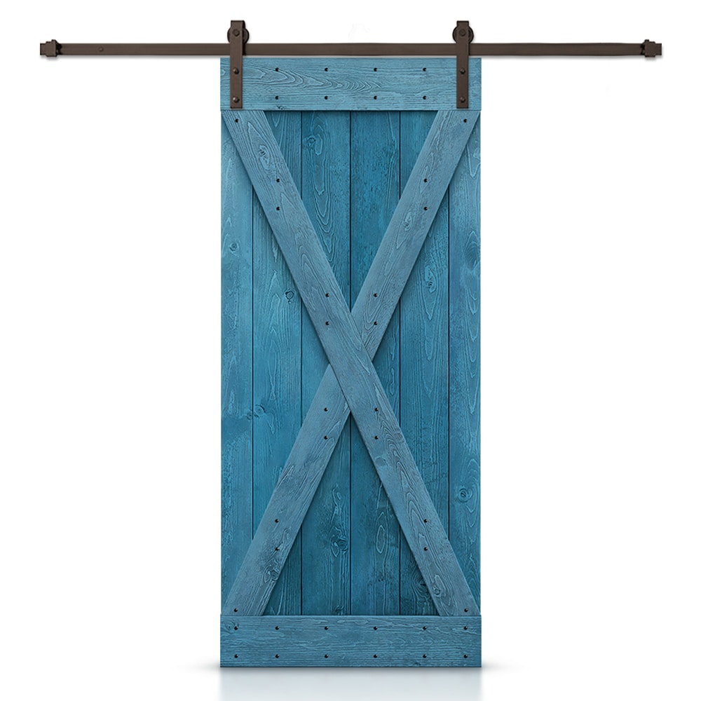 CALHOME 42-in x 84-in Ocean blue Pine Wood Solid core Single Barn Door (Hardware Included)
