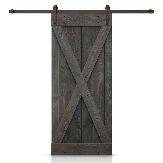 CALHOME 28-in x 84-in Carbon Gray Knotty pine Wood Solid core Single Barn Door (Hardware Included)