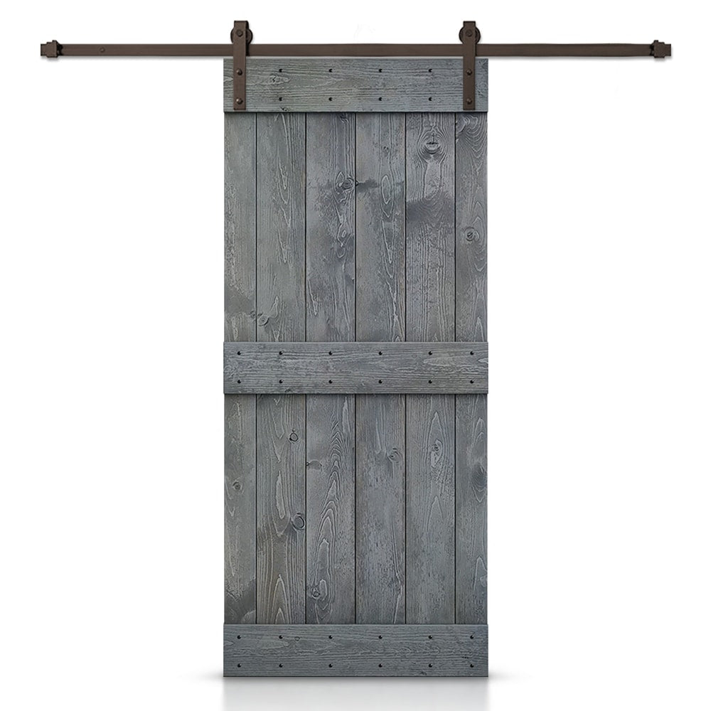 CALHOME 44-in x 84-in Gray Knotty pine Wood Solid core Single Barn Door (Hardware Included)