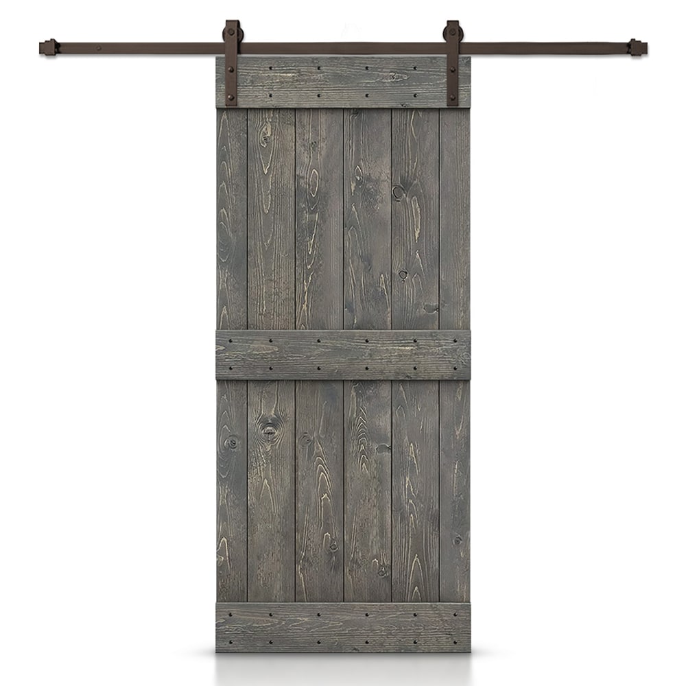 CALHOME 28-in x 84-in Weather Gray Knotty pine Wood Solid core Single Barn Door (Hardware Included)
