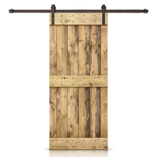 CALHOME 34-in x 84-in Weather Oak Knotty pine Wood Solid core Single Barn Door (Hardware Included)