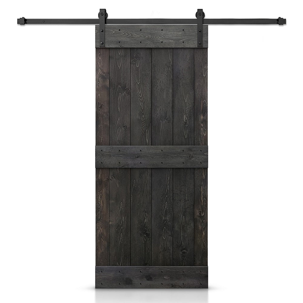 CALHOME 46-in x 84-in Charcoal Black Knotty pine Wood Solid core Single Barn Door (Hardware Included)