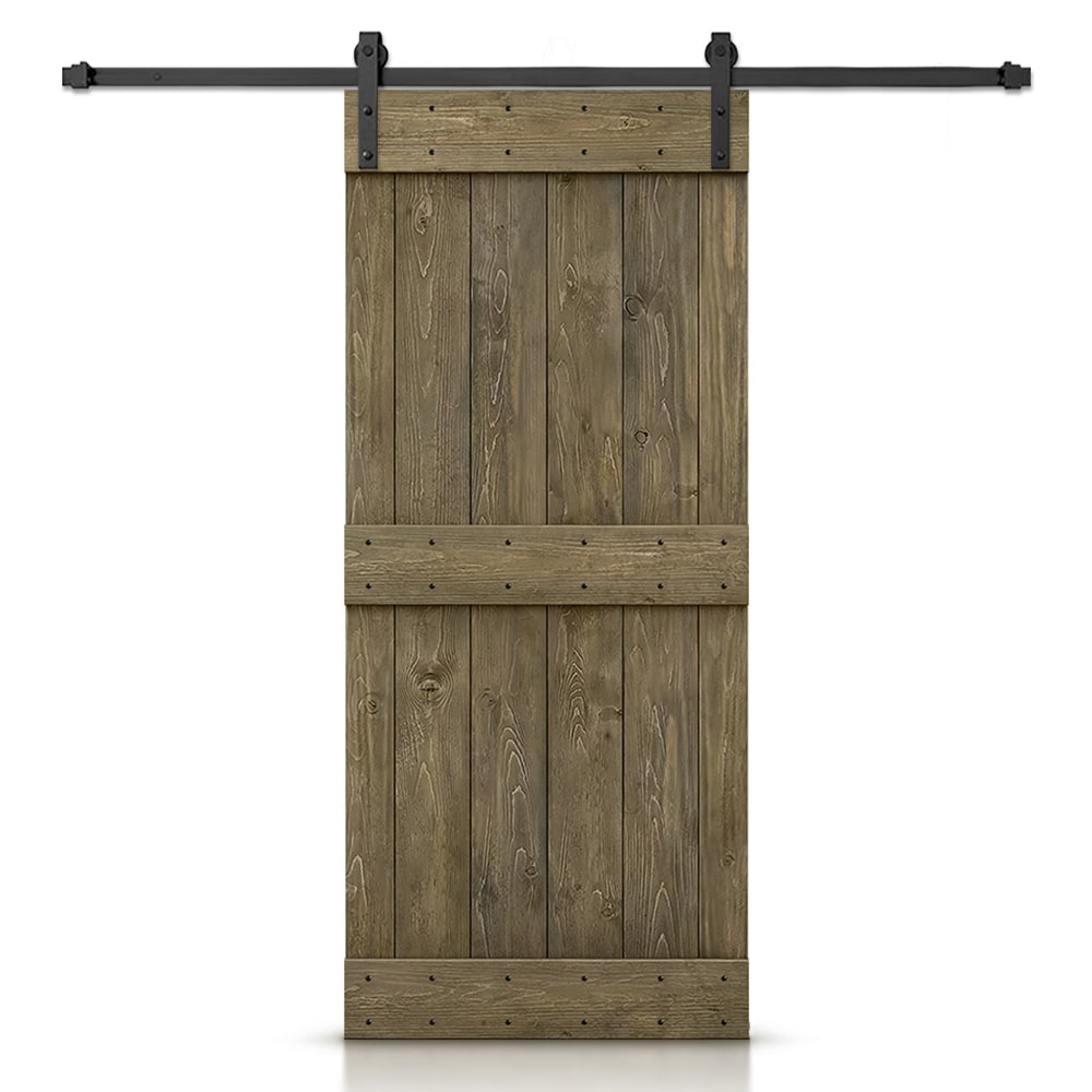 CALHOME 28-in x 84-in Aged Barrel Knotty pine Wood Solid core Single Barn Door (Hardware Included)