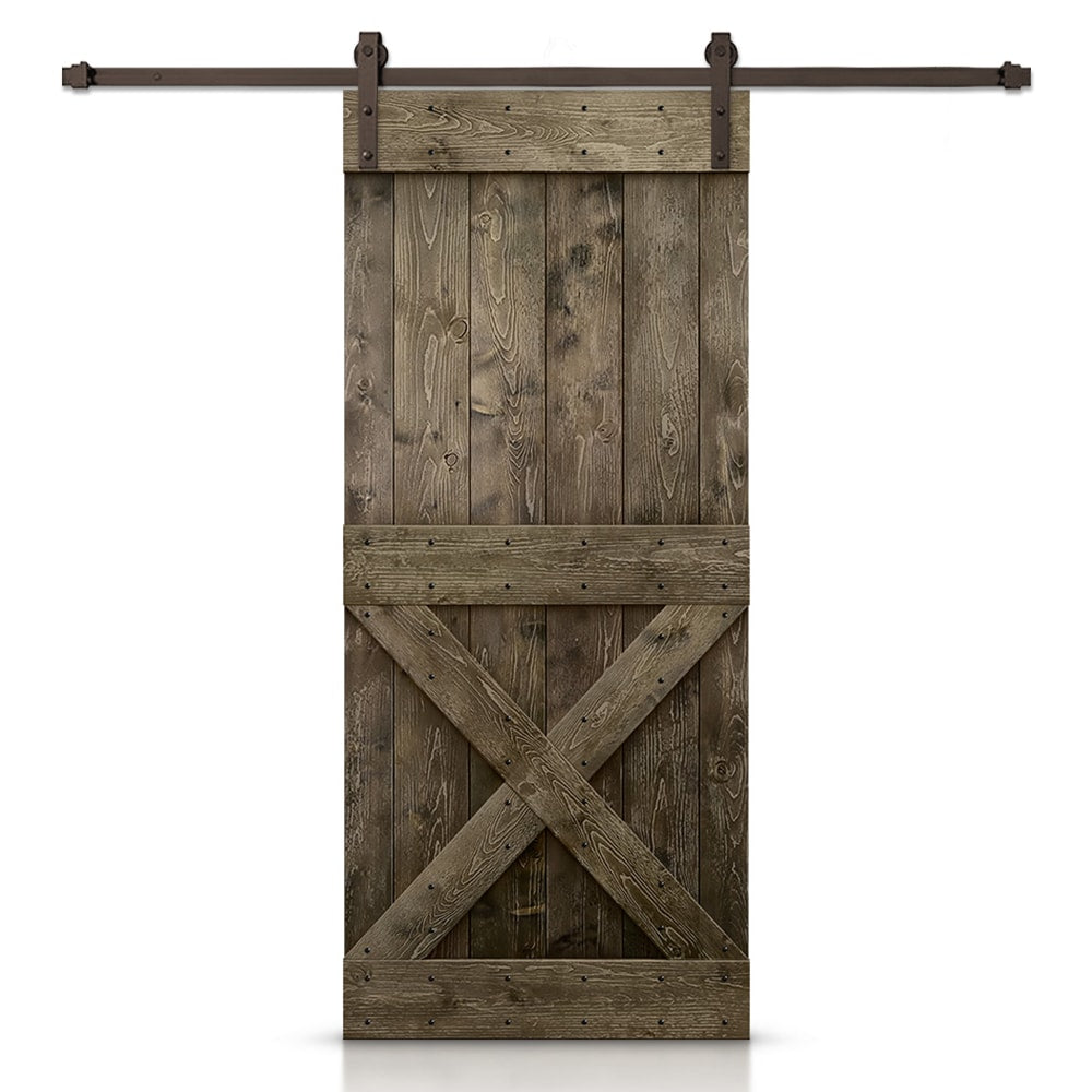 CALHOME 44-in x 84-in Espresso Knotty pine Wood Solid core Single Barn Door (Hardware Included)