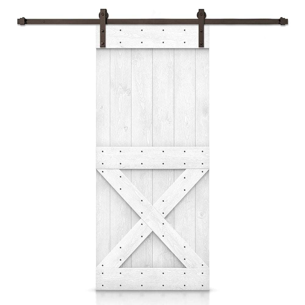 CALHOME 26-in x 84-in Light Cream Knotty pine Wood Solid core Single Barn Door (Hardware Included)