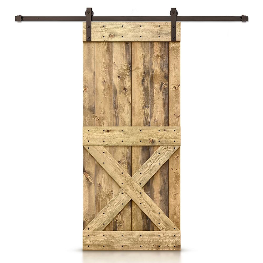 CALHOME 46-in x 84-in Weather Oak Knotty pine Wood Solid core Single Barn Door (Hardware Included)
