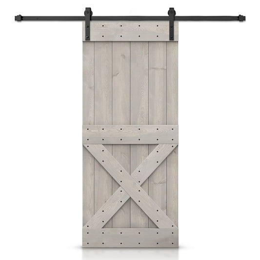 CALHOME 44-in x 84-in Silver Gray Knotty pine Wood Solid core Single Barn Door (Hardware Included)