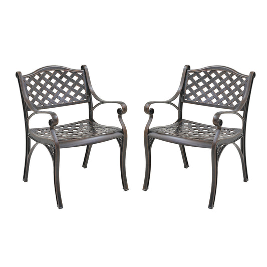Clihome Cast Aluminum Patio Chairs Bronze Aluminum Frame Stationary Dining Chair with Mesh Seat