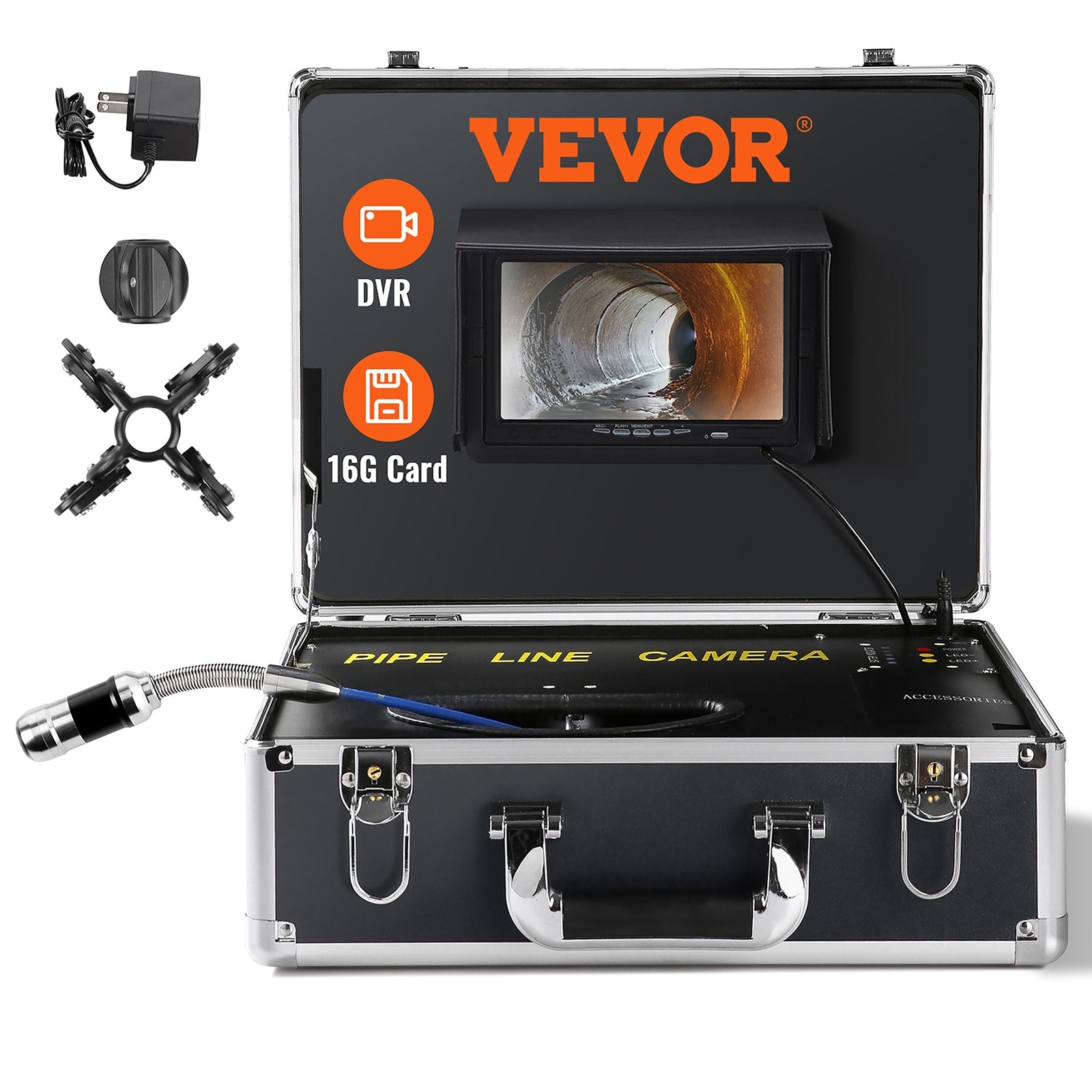 VEVOR Sewer Camera with 512-Hz Locator, 9-in Pipeline Inspection Camera w/DVR Function, IP68 Camera w/12 Adjustable LEDs, A 16 GB SD Card for Sewer Line, Home, Duct Drain Pipe Plumbing DDWKXSGDNK740FG8GV1