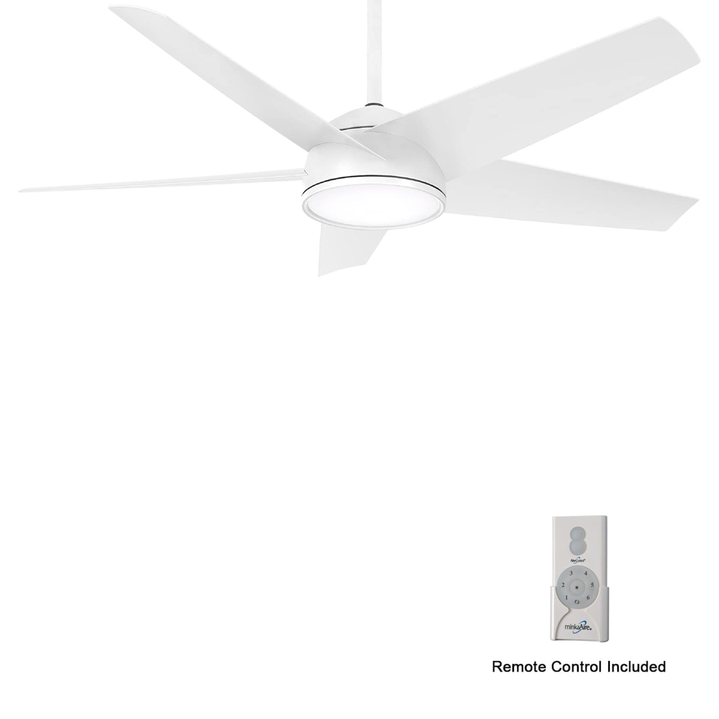 Minka Aire Chubby 58-in Flat White Integrated LED Indoor/Outdoor Smart Ceiling Fan with Light and Remote (5-Blade) F781L-WHF