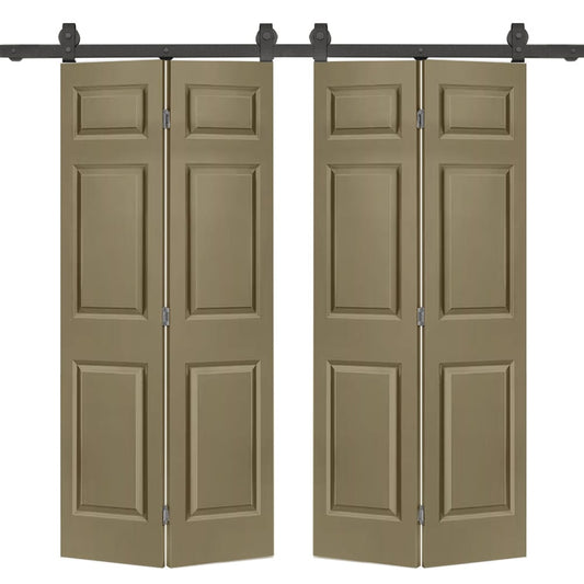 CALHOME 60-in x 80-in Olive Green MDF Hollow core Double Barn Door (Hardware Included)
