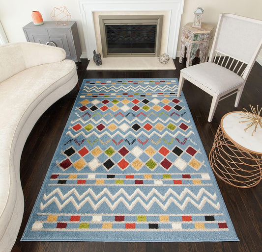Rugs America Khloe 8 x 10 (ft) Loomed Diamonds Blue Rectangular Indoor Tribal Moroccan Area rug