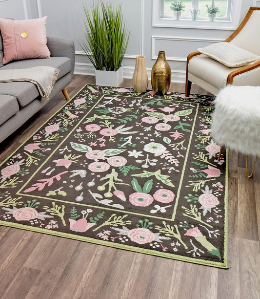 Rugs America Valentina 5 x 7 (ft) Loomed Polypropylene Gardenia Pink Onyx Rectangular Indoor Floral/Botanical Area rug