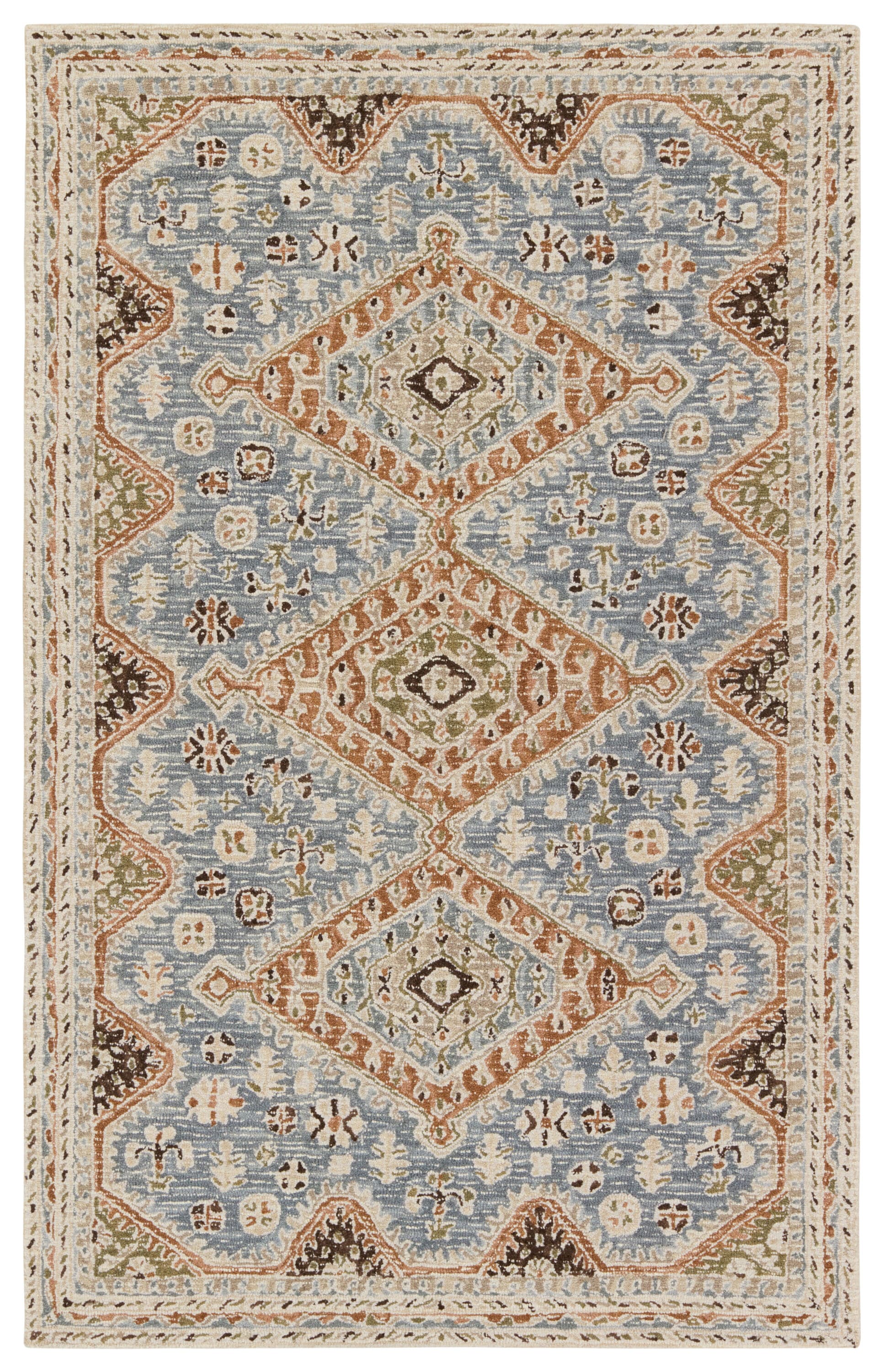 Jaipur Living Cardamom 5 x 8 (ft) Tufted Wool Blue/Brown Rectangular Indoor Medallion Global Pet Friendly Area rug