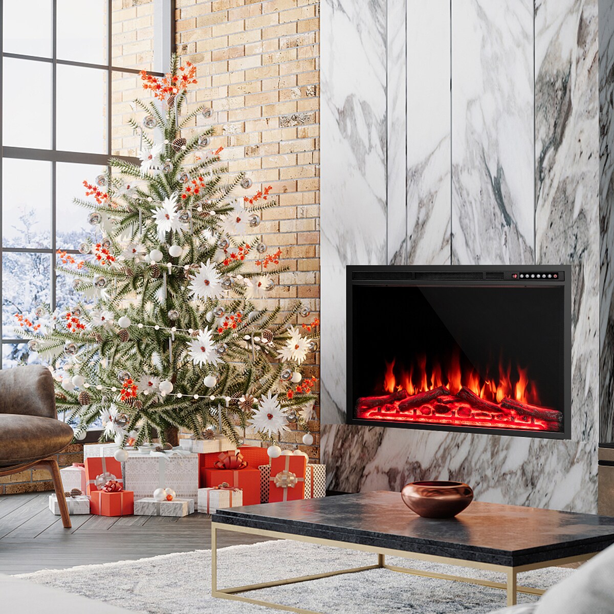 Clihome 37-in W Black Fan-forced Electric Fireplace CL--10191