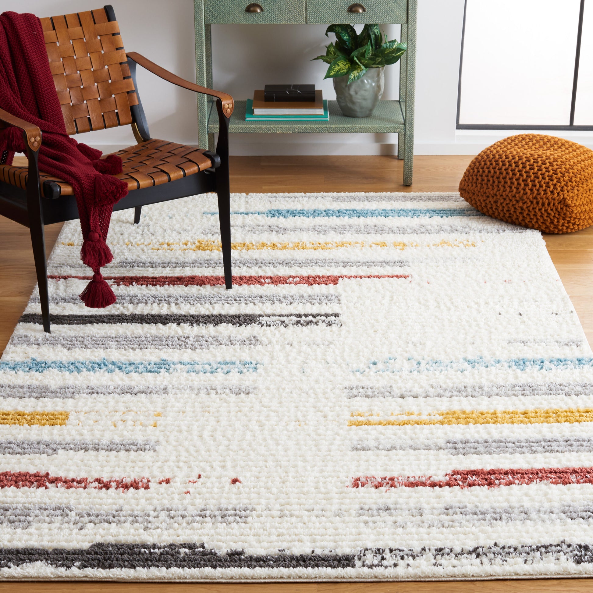Safavieh Marrakesh 9 x 12 (ft) Loomed Ivory/Gray Rectangular Indoor Stripe Mid-Century Modern Area rug