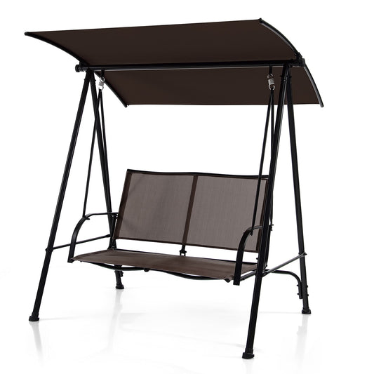 WELLFOR 2 -person Brown Steel Outdoor Swing
