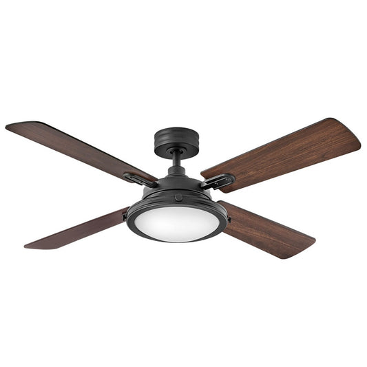 Hinkley Collier 54-in Matte Black with Walnut Blades Integrated LED Indoor Smart Ceiling Fan with Light and Remote (4-Blade) 903254FMB-LID