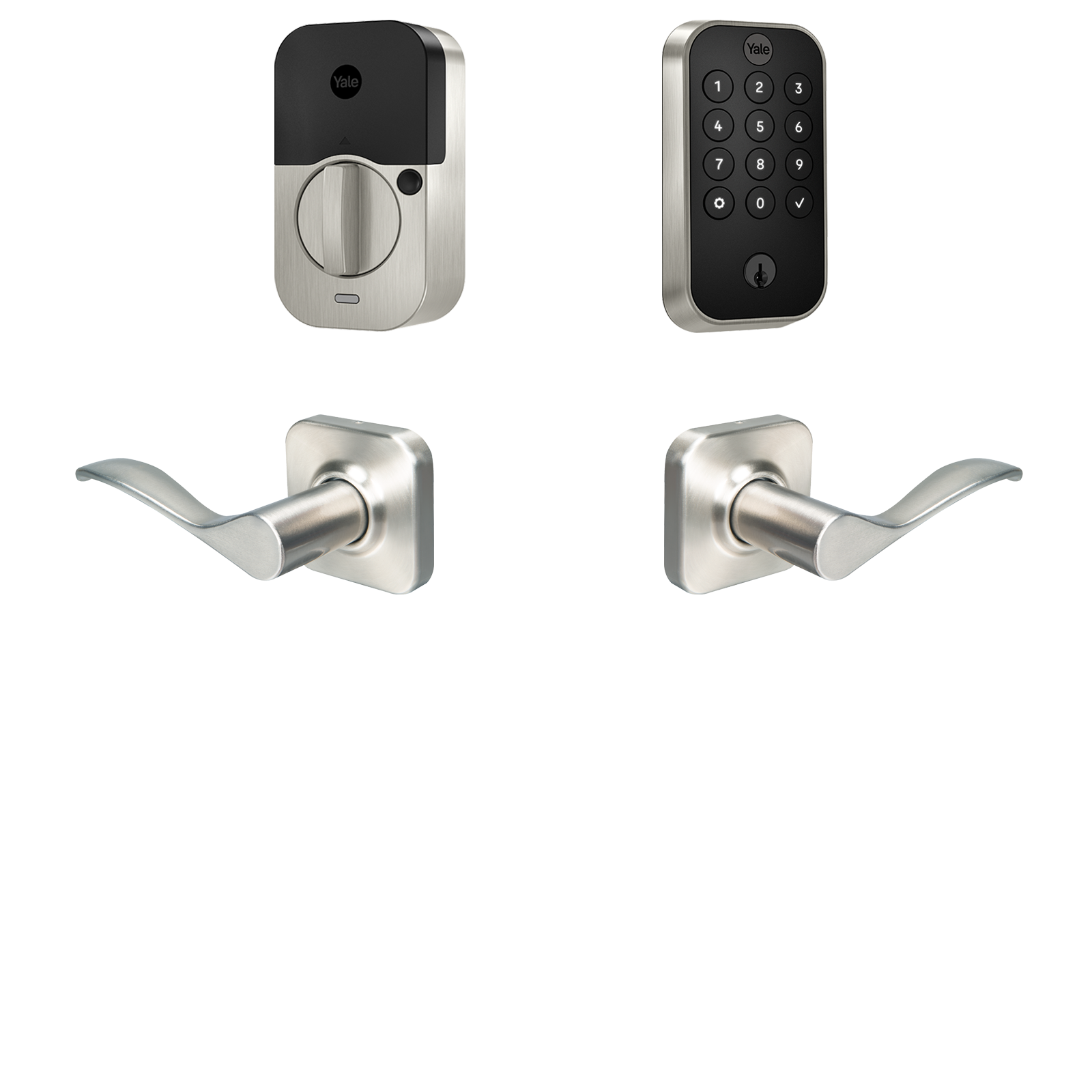 Yale Assure Lock 2 Norwood Bundle Satin Nickel Smart Lock Electronic Deadbolt and Handleset with Wifi Bluetooth Keypad B-YRD410-WF1-NW-619