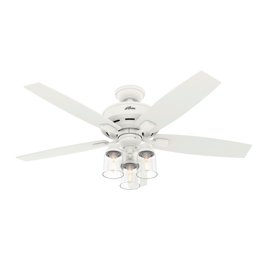 Hunter Bennett 52-in Matte White with White Grain/Bleached Oak Blades Ceiling Fan With Light - Remote Included ( 5 -Blade ) 1631500