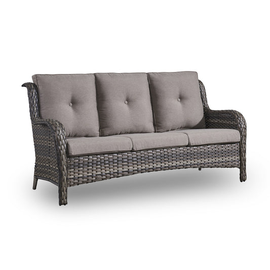 Rilyson Curved handrail Wicker Outdoor Sofa with Gray Cushions and Wicker Frame