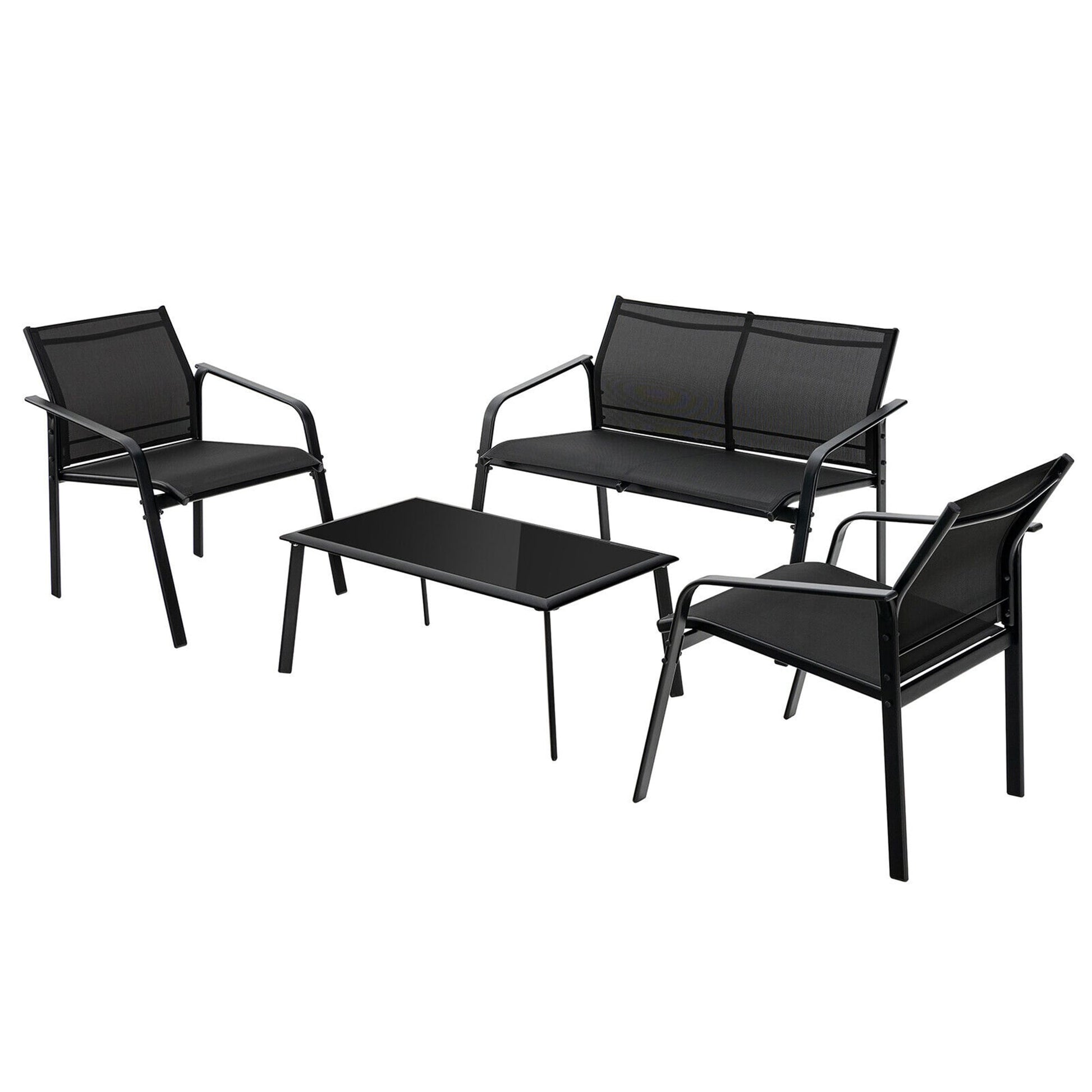 WELLFOR 4 -Piece Patio Conversation Set with Black