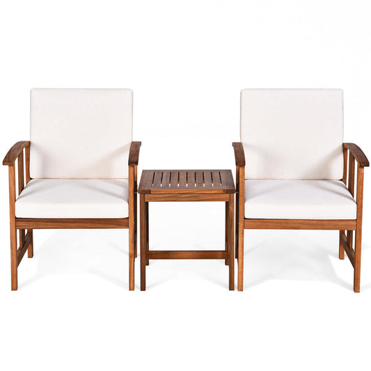 WELLFOR 3 -Piece Patio Conversation Set with White Cushions