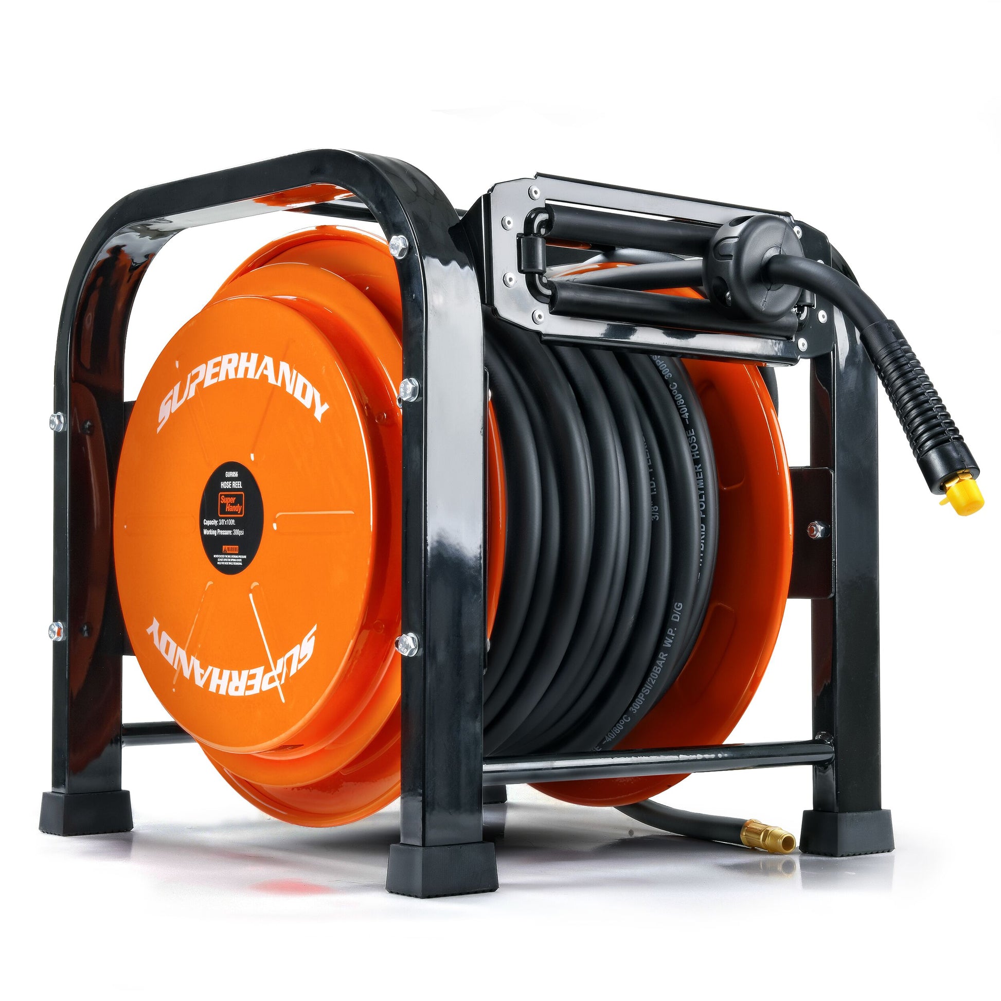 SuperHandy Portable Industrial Retractable Air Hose Reel- 3/8in x 100 Ft, 3/8in Mnpt Connections GUR056