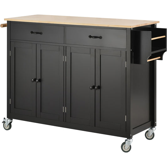 Bybafun Black MDF Base with Wood Wood Top Rolling Kitchen Cart ( 18.5-in x 54.33-in x 36.22-in )
