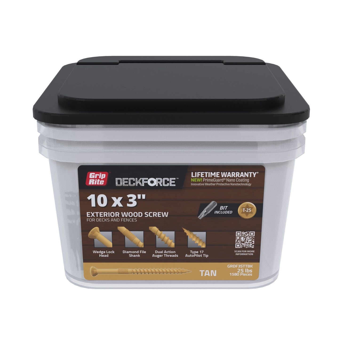 DeckForce by Grip Rite #10 x 3-in Wood To Wood Deck Screws (1580-Per Box) GRDF3STTBK