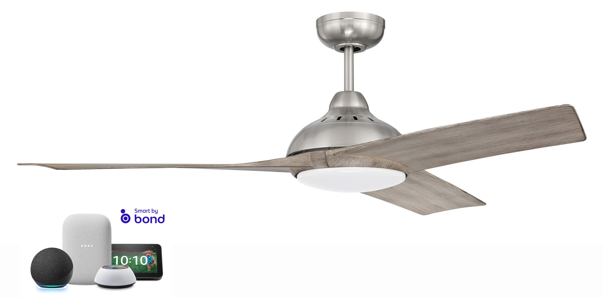 Craftmade Beckham 54-in Brushed Polished Nickel with Driftwood Blades Indoor Smart Ceiling Fan with Light and Remote (3-Blade) BEK54BNK3
