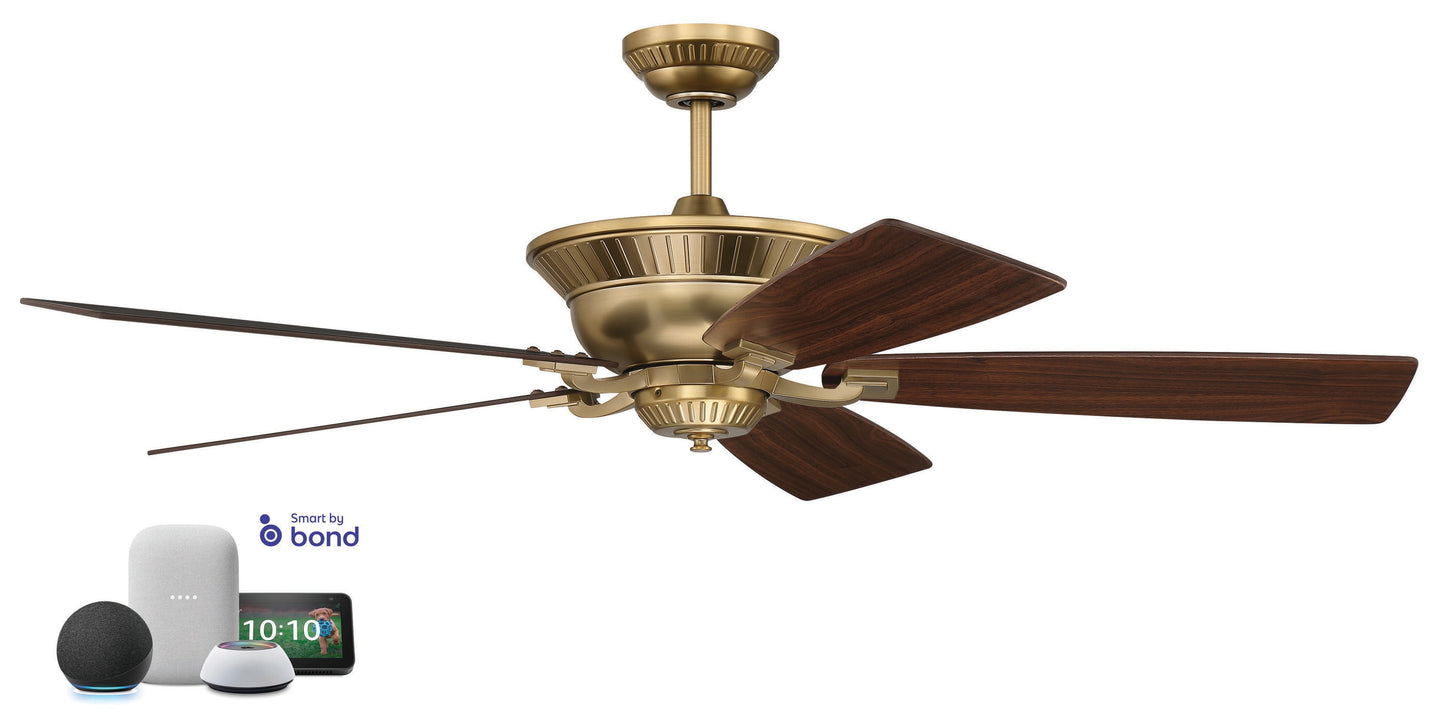 Craftmade Forum 52-in Satin Brass with Black Walnut/Walnut Blades Indoor Smart Ceiling Fan Light Kit Compatible and Remote (5-Blade) FRM52SB5