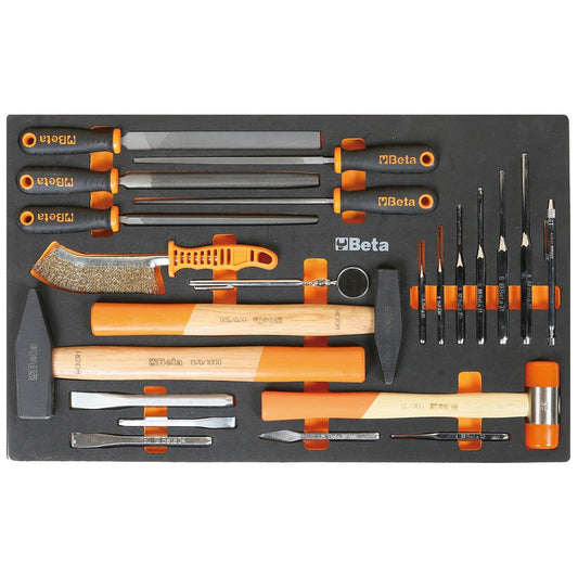 Beta 22-Piece Metalworking Tool Set with Multiple Finish, Includes Hammers, Punches, Chisels, Hammer, Magnet, Mirror, Files, Brush 24500877
