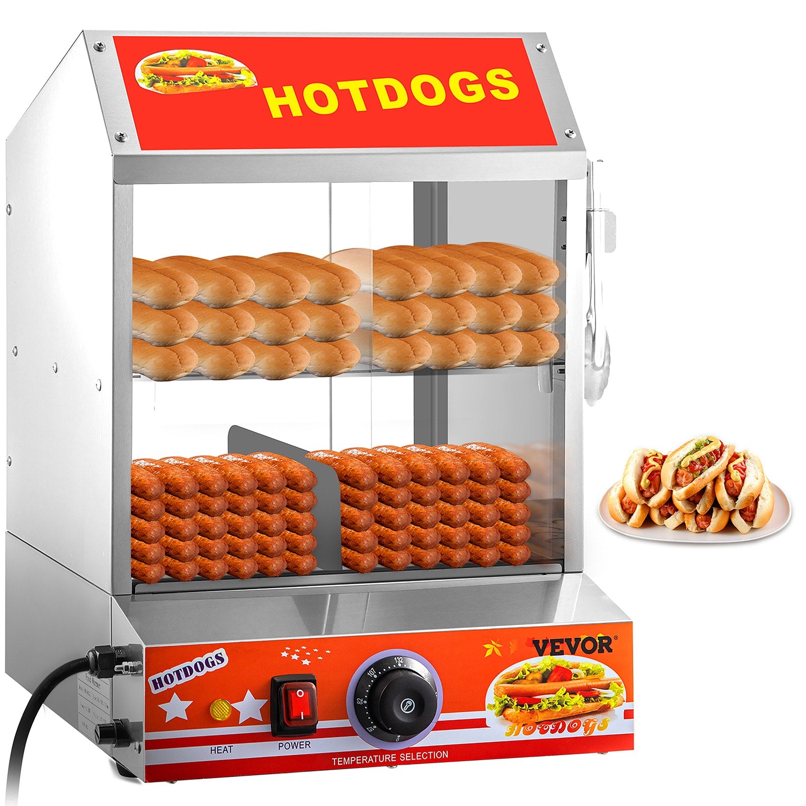 VEVOR 500W 2 Tier Hot Dog Steamer Hot Dog Toaster with Bun Warmer SPBWRGRGG-001YXNFV1