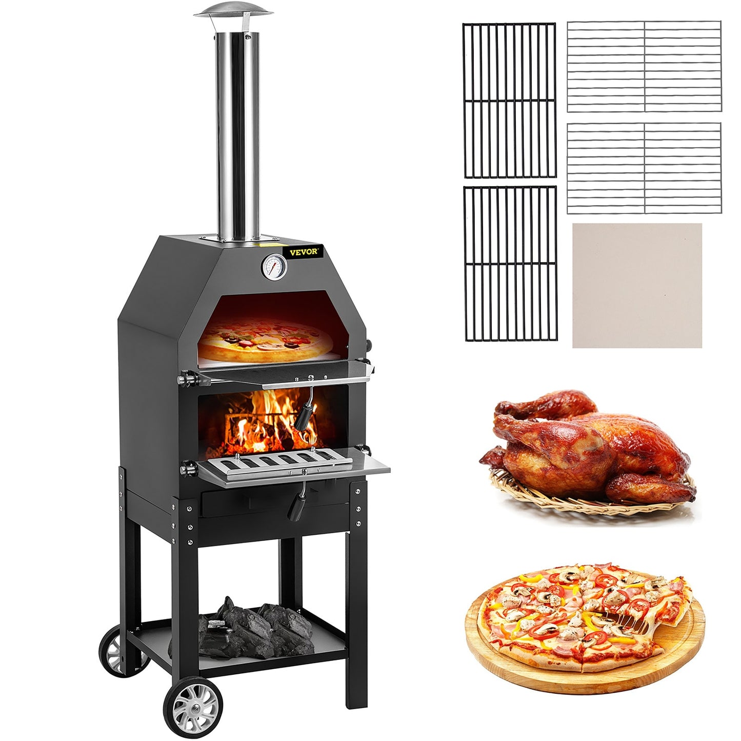 VEVOR 2-Layer Outdoor Pizza Oven Stainless Steel Hearth Charcoal/Wood Outdoor Pizza Oven LDSPSLLZXBDDWRLHEV0