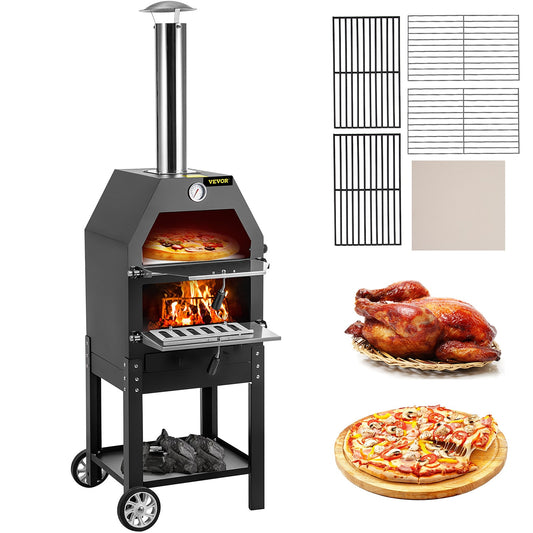 VEVOR 2-Layer Outdoor Pizza Oven Stainless Steel Hearth Charcoal/Wood Outdoor Pizza Oven LDSPSLLZXBDDWRLHEV0