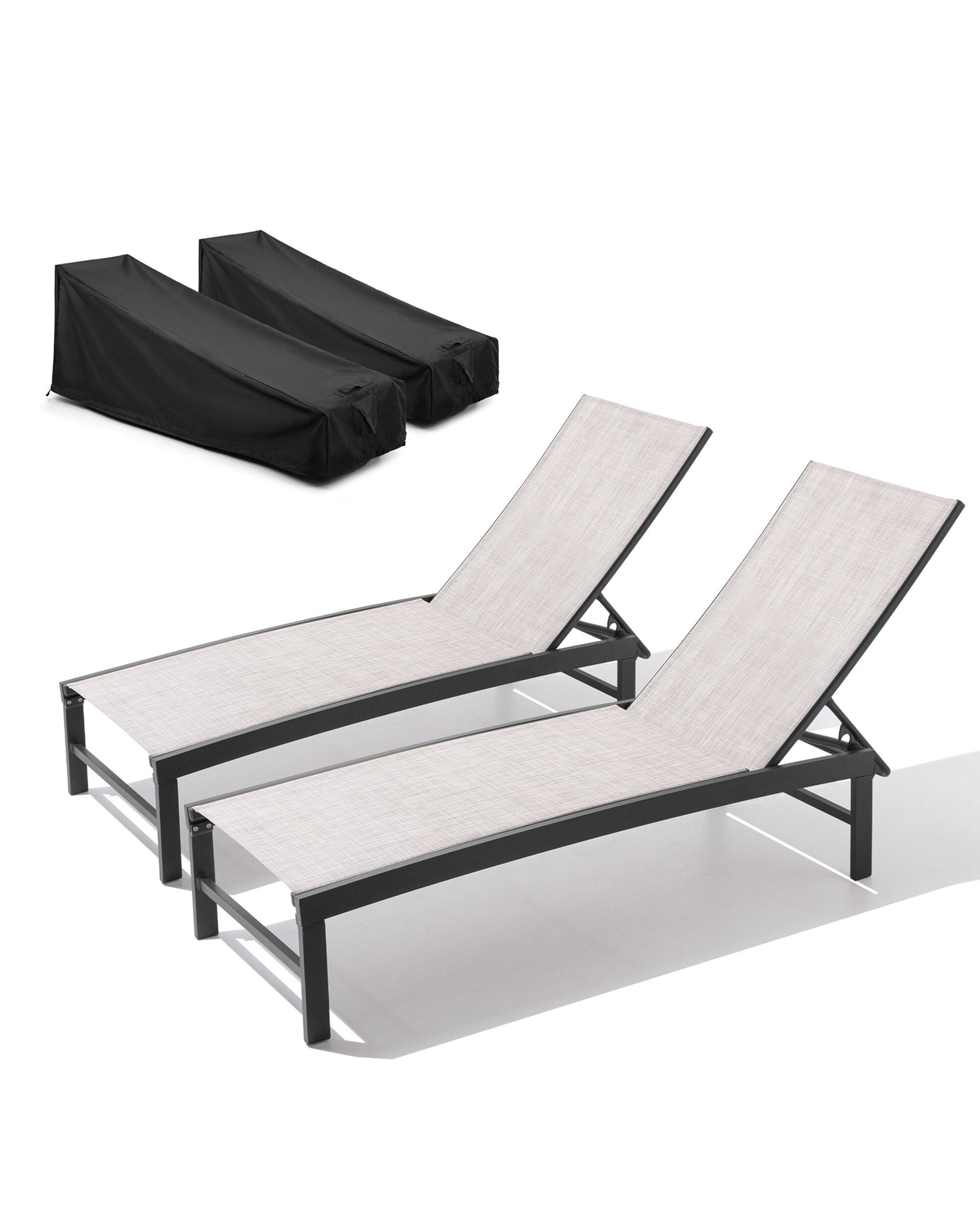 Pellebant Chaise lounge Set of 2 dark brown Aluminum Frame Stationary Chaise lounge Chair with Multiple colors/finishes Mesh Seat