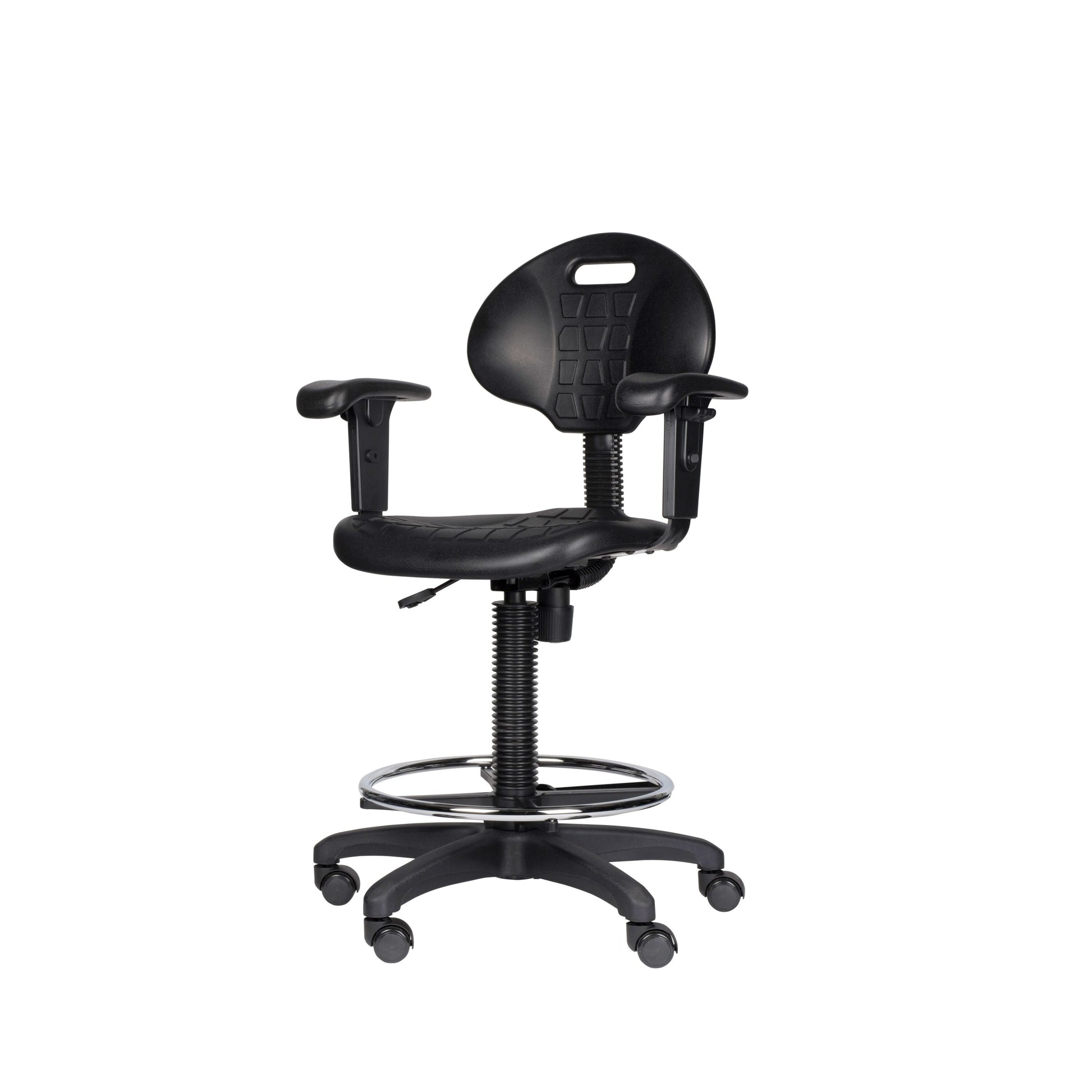 Hampden Furnishings Romulus Rolling Work Seat with Polyurethane Seat, Adjustable Height, 300 lbs. Weight Capacity, Black HMD6700B-A