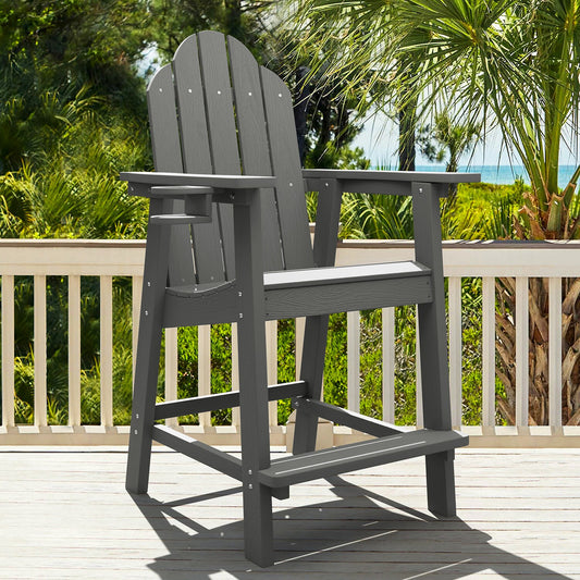 LUE BONA The Adirondack Dark Gray Plastic Frame Stationary Adirondack Chair with Slat Seat
