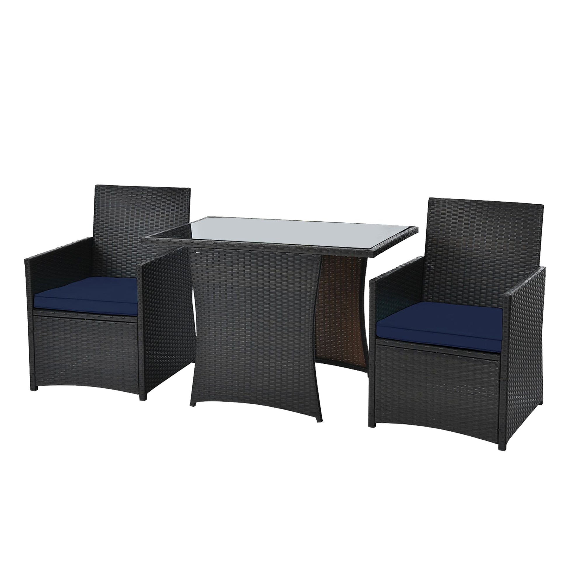 WELLFOR 3 -Piece Rattan Patio Conversation Set with Blue Cushions