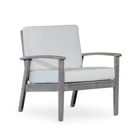 Flynama Silver+Grey Wood Frame Stationary Conversation Chair with Off-white Cushioned Seat