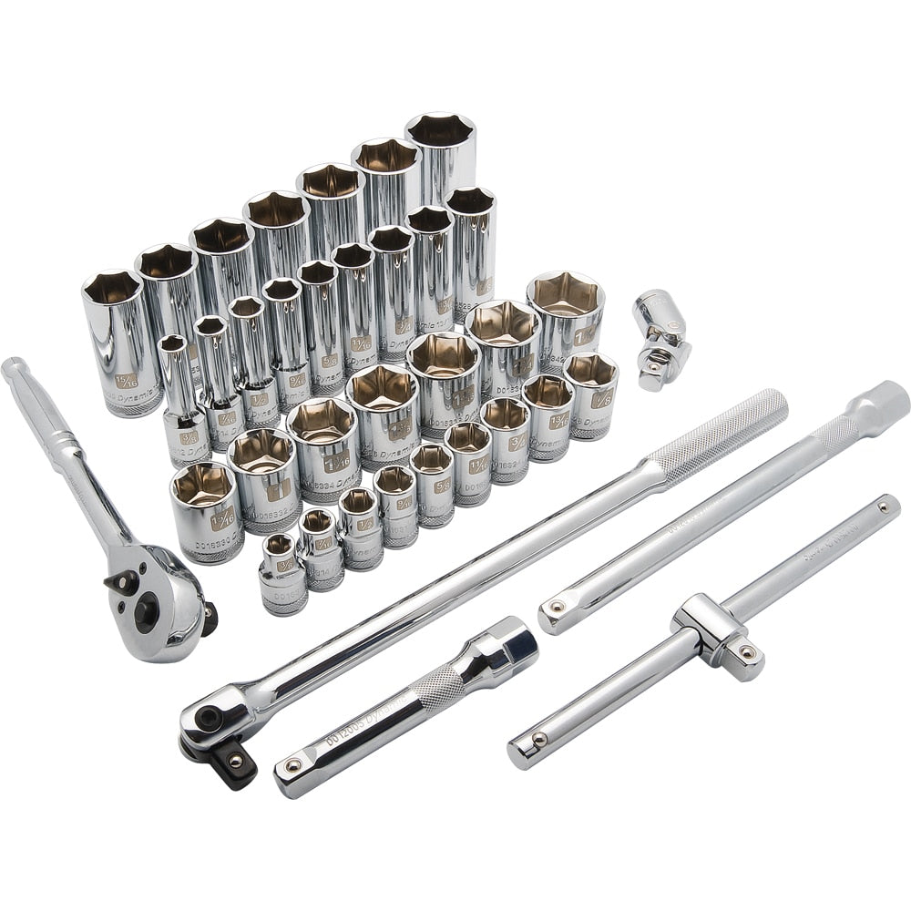 Dynamic 1/2-in Drive Standard (SAE) Shallow/Deep Socket Set (38-Pieces) D018012