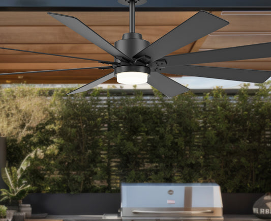 Minka Ceiling Fan Co. Hyland 60-in Integrated LED Outdoor Black with Black Blades Ceiling Fan With Light - Remote Included ( 8 -Blade ) 5195373