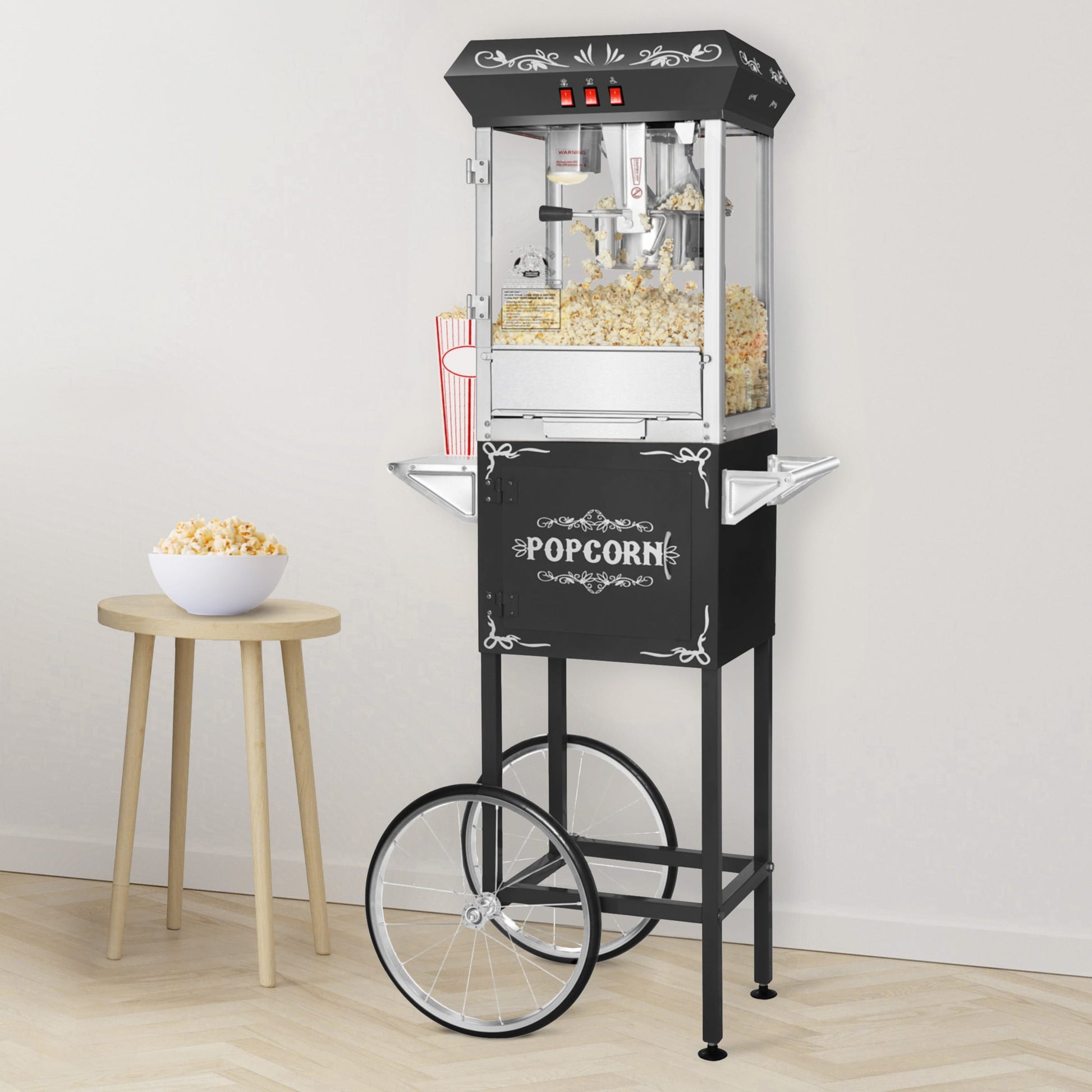Great Northern Popcorn 1 Cups Black Oil Freestanding Popcorn Machine Cart 83-DT6091
