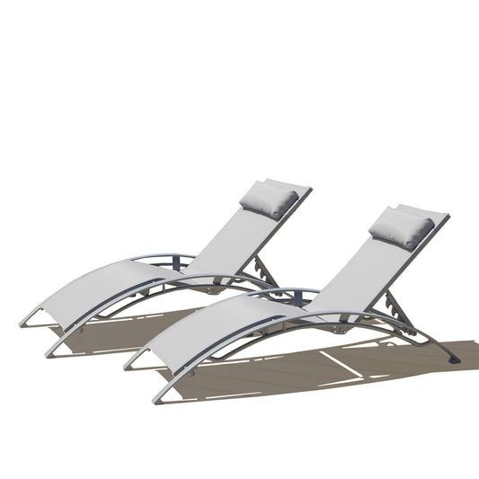 Clihome Outdoor Lounge Chairs Set of 2 Stackable Gray Aluminum Frame Stationary Chaise Lounge Chair with Gray Woven Seat