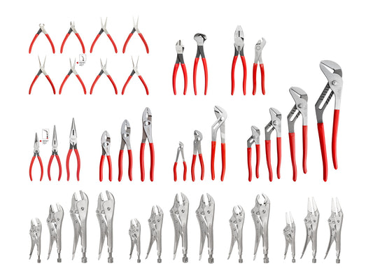 TEKTON 38-Piece Assorted Plier Set for Automotive Applications - Gray Finish, Locking, Cutting, Groove Joint, Needle Nose, and More PLR99021